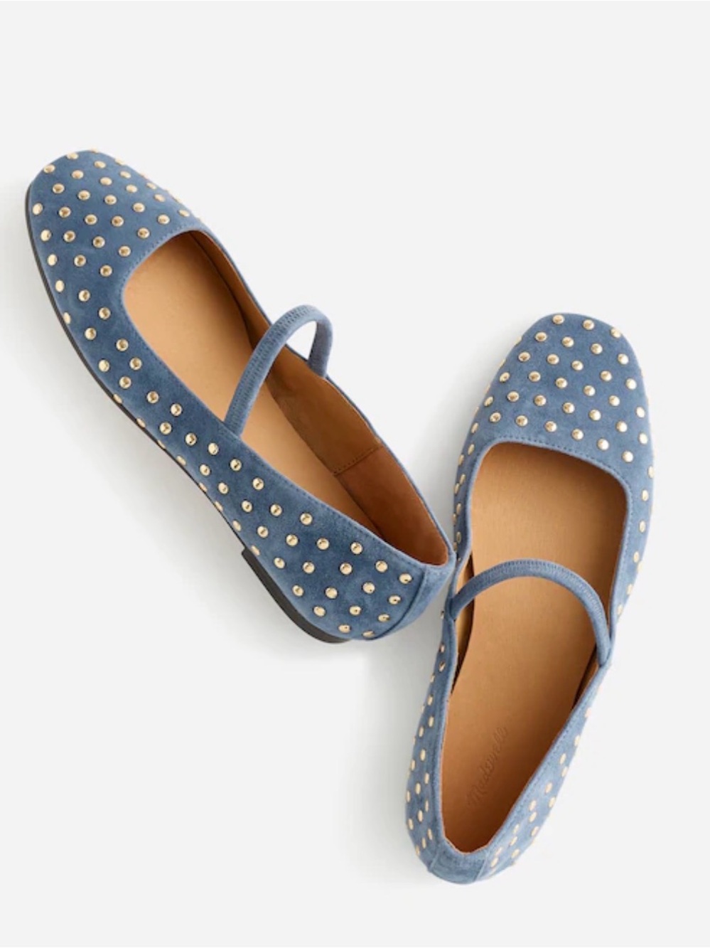 Madewell Greta Ballet Flat In Stud Embellished Suede in Basalt Blue